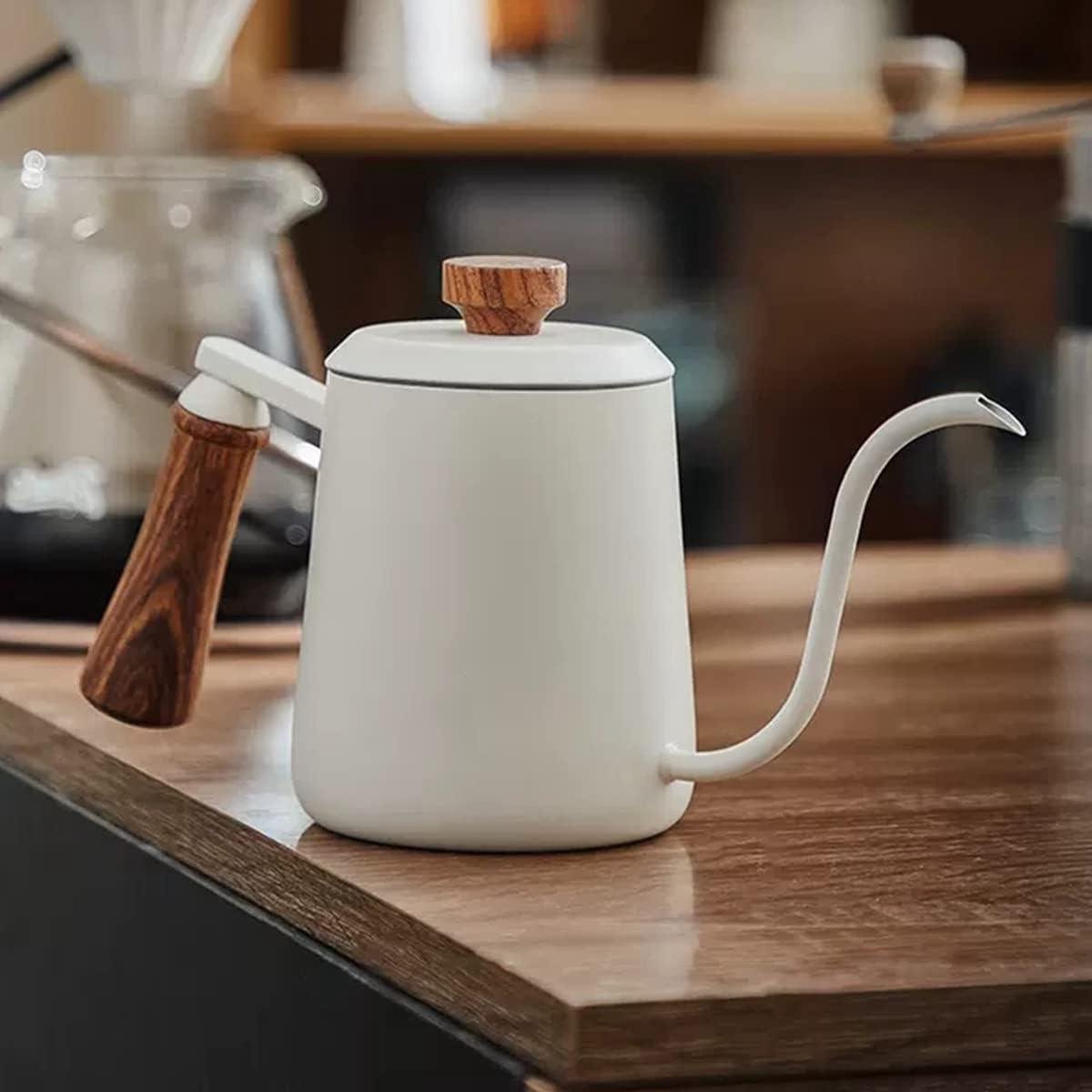Zwanenhals Waterkoker - Koffiepot Theepot - Handmatig Koffie Zetten - Precisie Giet Tuit - 350ml - Wit