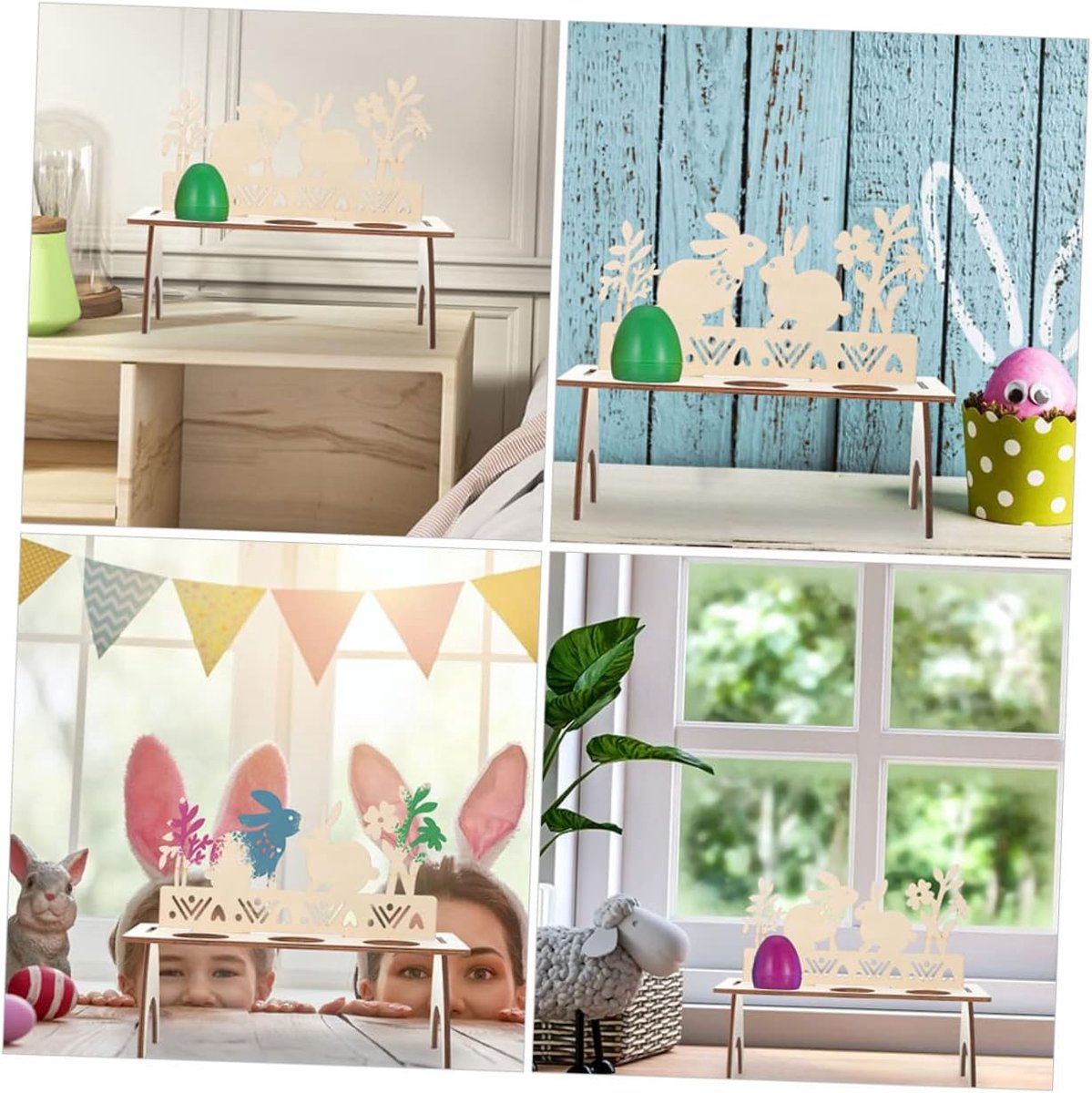 Eierhouder Hout - Paas Decoratie Eierrek - Keuken Organiseren - Konijn Ontwerp - 20 x 20 x 20 cm - Houtkleur