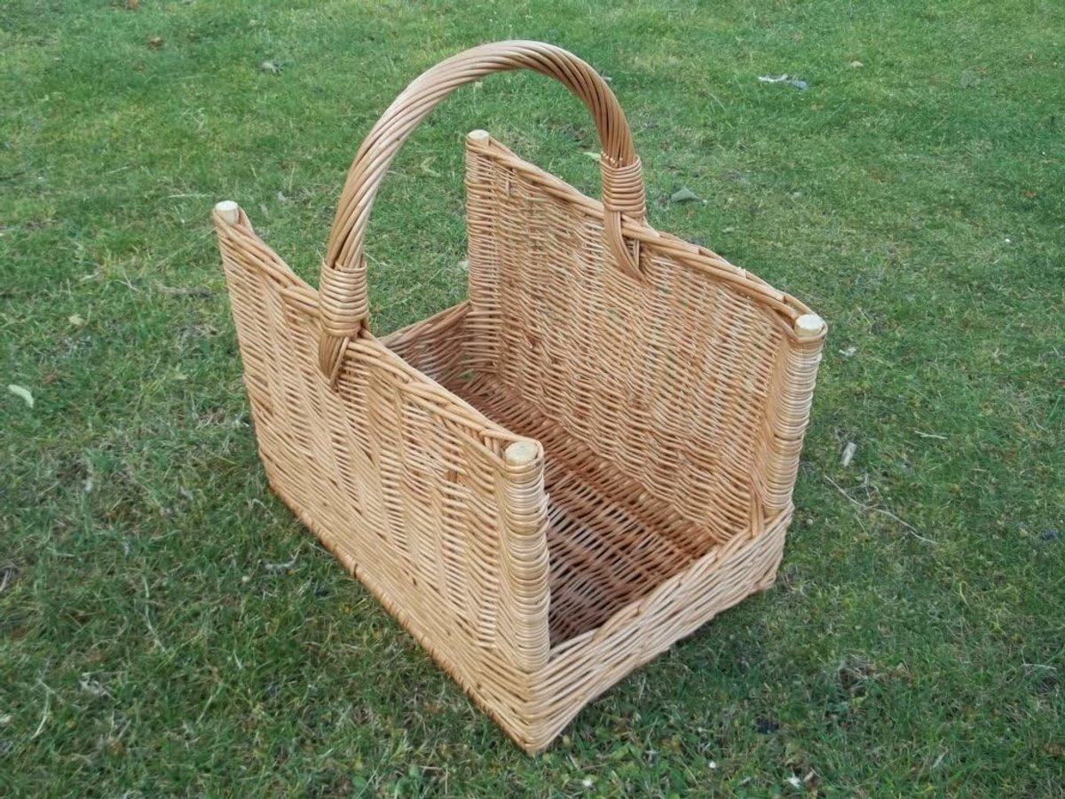 Schoorsteenkorf - Houten mand - Haardhout Opslag - Traditioneel Vlechtwerk - 40x40x32cm - Natuurlijk