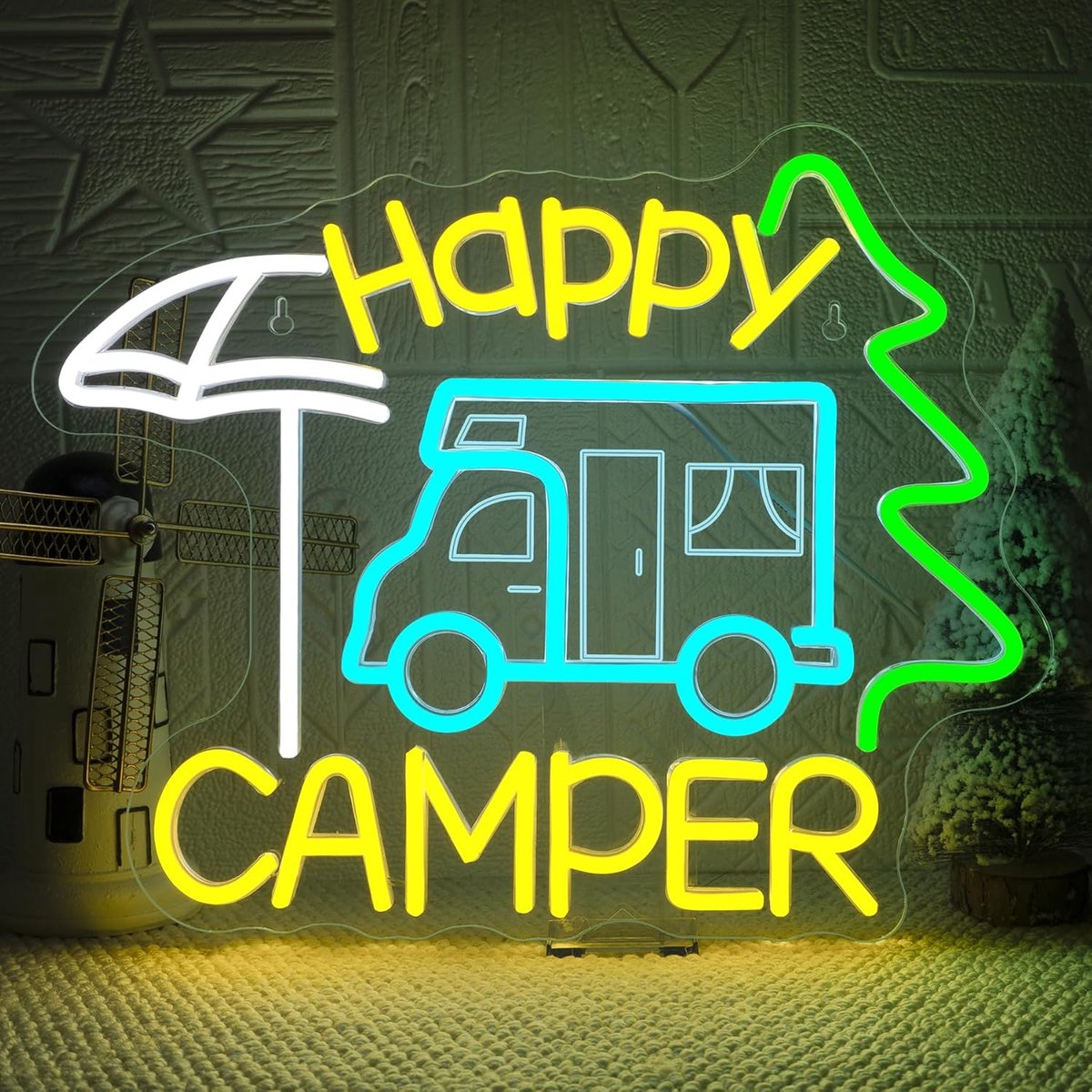Neon Sign Happy Camper - LED verlichting - 5-fase dimbaar - Creëer een vrolijke sfeer - ShopVlot