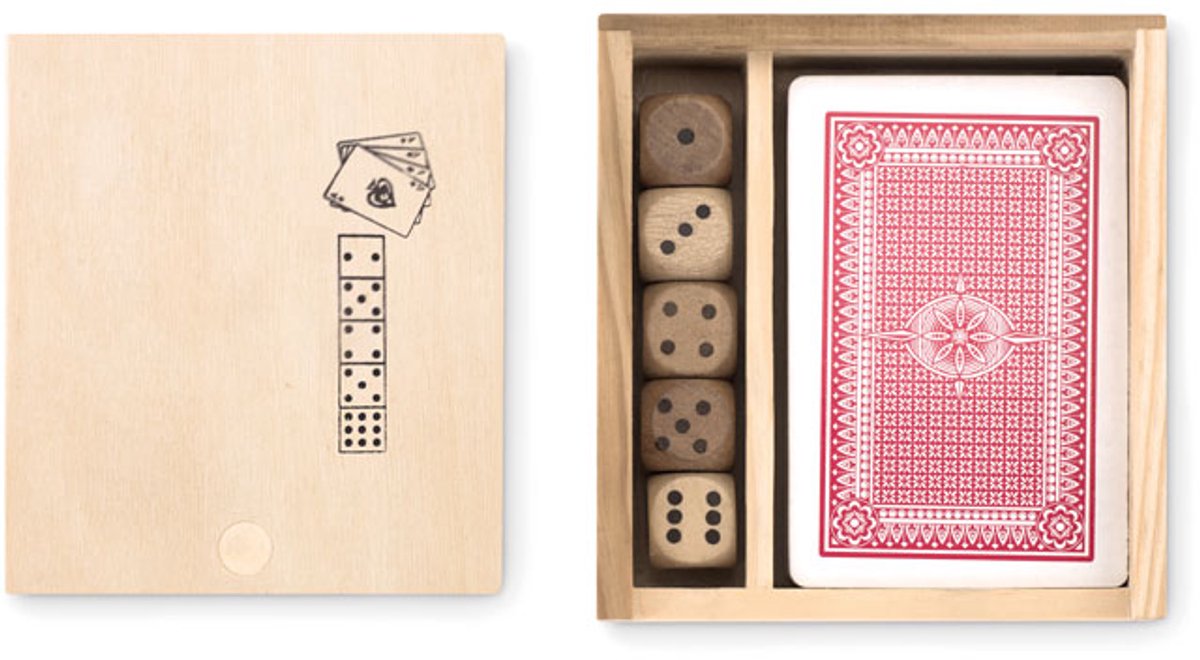 Houten Speelkaarten & Dobbelstenen Set - 54 Kaarten, 5 Dobbelstenen