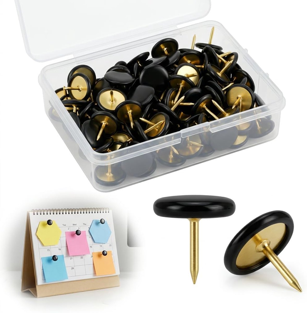 Punaises zwart metaal 10 x 10 mm - platte kop - 100 stuks - ideaal voor prikborden - SnelShoppen