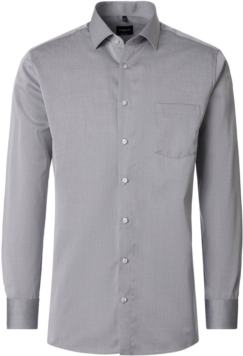 VENTI modern fit overhemd - twill - grijs - Strijkvrij - Boordmaat: 46 (EU maat: XXL)