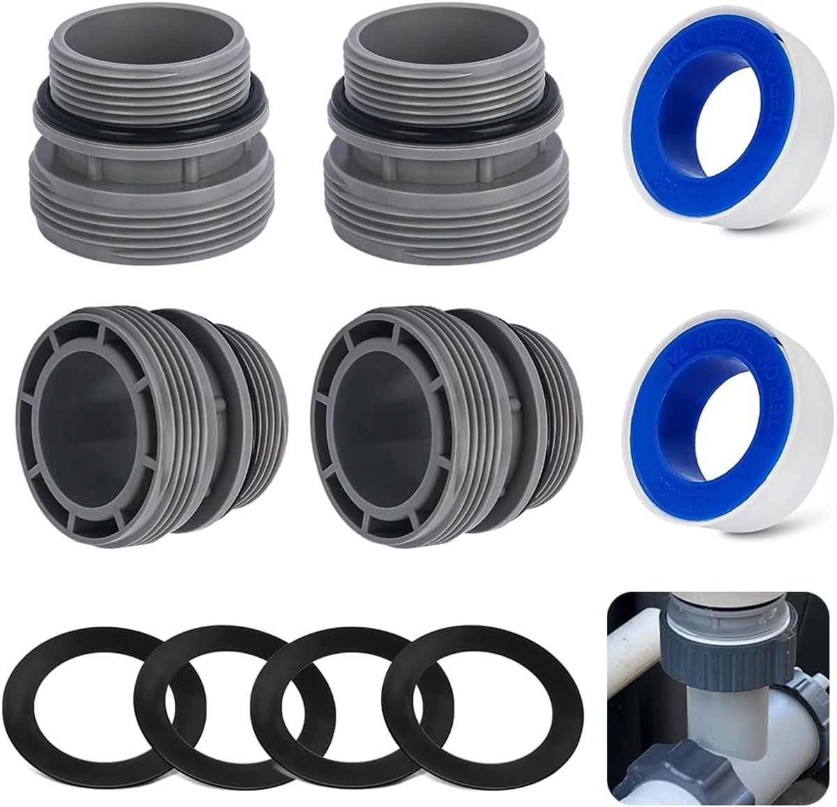 Poolslangadapter set 40mm naar 1 1/2 inch - compleet met afdichtingen - eenvoudig te installeren - SnelShoppen