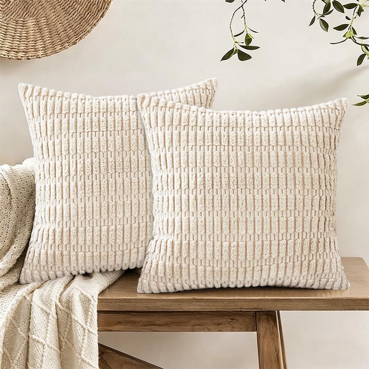 Set van 2 kussenslopen 40 x 40 cm - corduroy - beige - stijlvolle toevoeging voor uw interieur - SnelShoppen