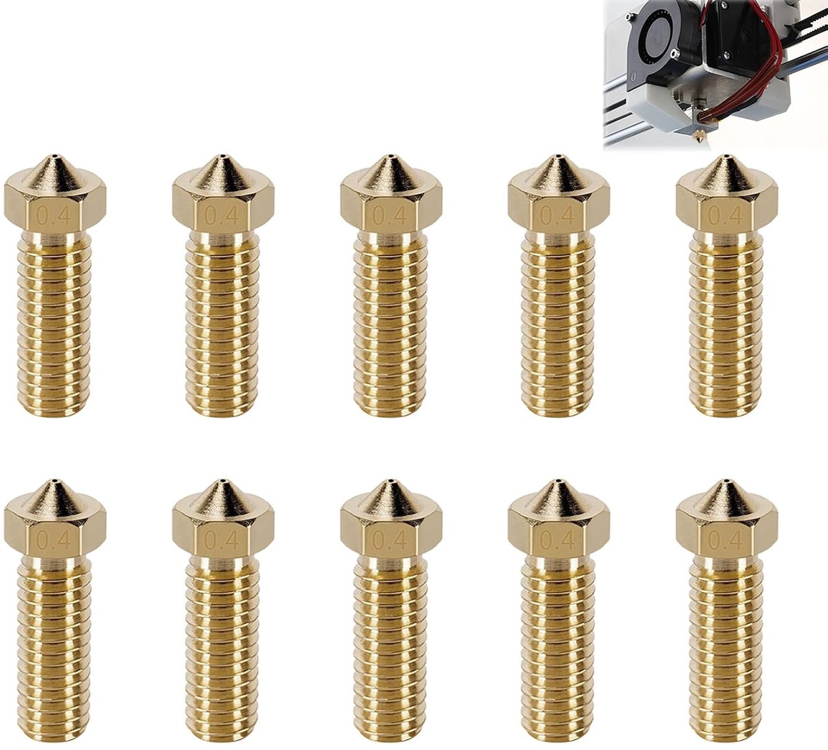 3D printer nozzles set 0.4 mm - 10 brass nozzles - hoge temperatuur - voor Kobra 2 Neo, Plus en Pro - SnelShoppen