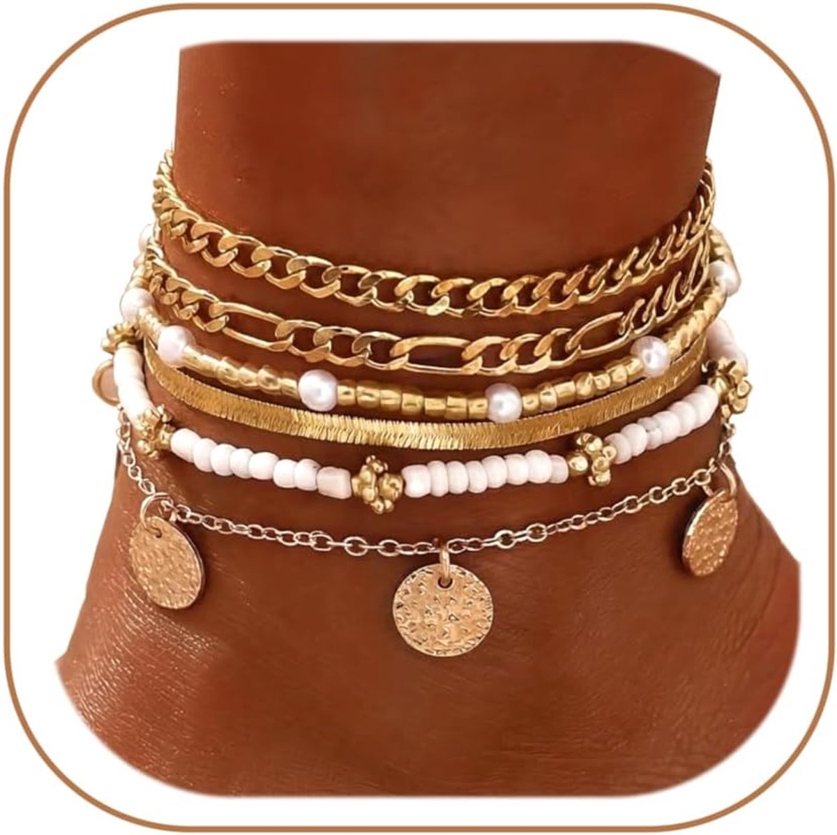 Enkelbandje dames - 6-delig - gouden enkelband met verstelbare band - trendy boho stijl voor de zomer - SnelShoppen