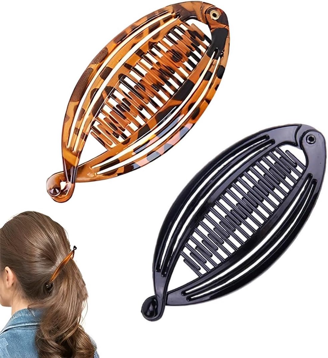 Banana haarspeld 12 cm - zwart/bruin - elegant design - ideaal voor sport en dagelijkse activiteiten - SnelShoppen