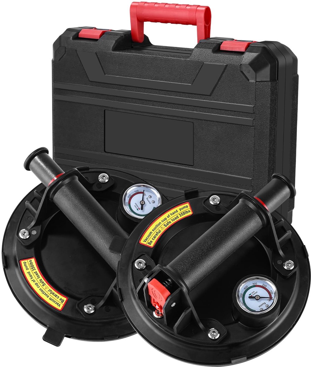 Suction cups set 8 inch - glaszuignappen met drukmeter - max. draagkracht 220 kg - ideaal voor het tillen van tegels - SnelShoppen