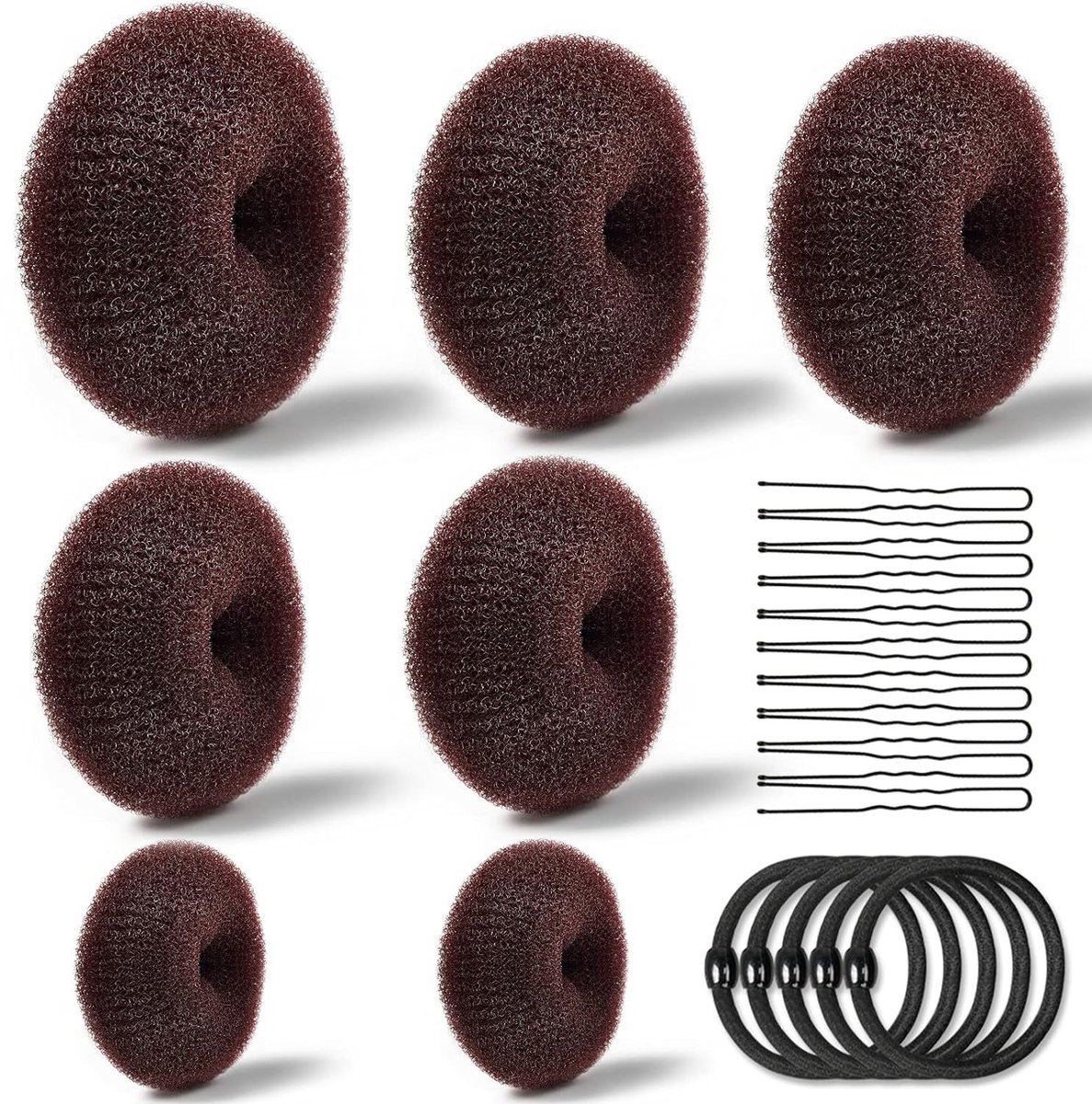 Haarvormingsset - haarnaalden voor knotjes en gevlochten haar, accessoires voor bolknot en vlechtconstructies bij kapselopmaak—Bruine set van 32 stuks