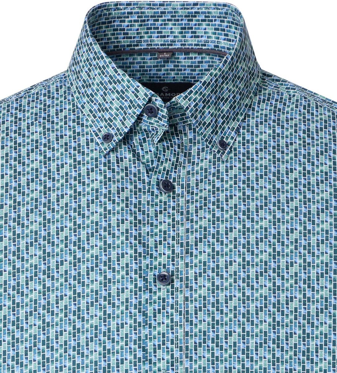 CASA MODA Sport casual fit overhemd - popeline - blauw met groen dessin