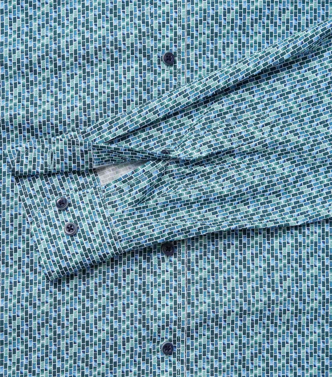 CASA MODA Sport casual fit overhemd - popeline - blauw met groen dessin