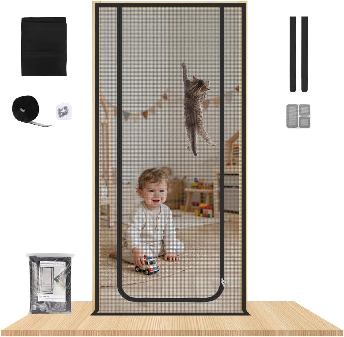 Kathekken deur zwart 100cm x 210cm - sterk en duurzaam - zonder boren - ideaal voor balkon en tuin - SnelShoppen