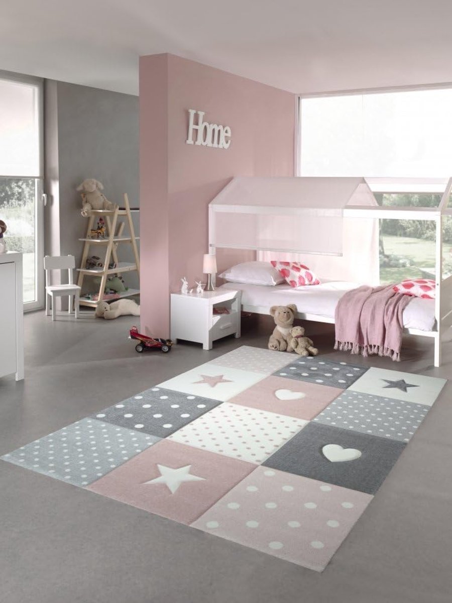 speelkleed kinderkamer babykleed met hart ster in roze wit grijs Größe 120x170 cm
