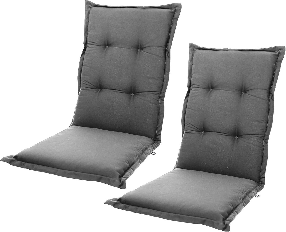 Tuinkussens hoge rugleuning 125 x 50 cm - Mouse Grey met teflonlaag - Stevig schuim voor extra comfort - 2 stuks - SnelShoppen