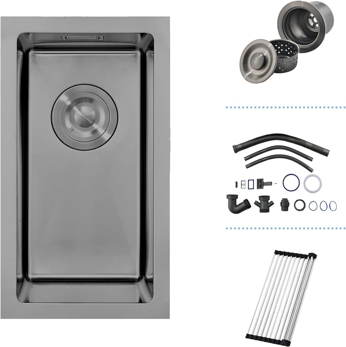 RVS Aanrecht 0.5, iAnomla Undermount of Topmount Fitting in Sink Unit, Kleine Enkele Kom, Mini Basin Outdoor Rv met Zeef Afval & Overloop Kit, Roll-up Rack en Sifon