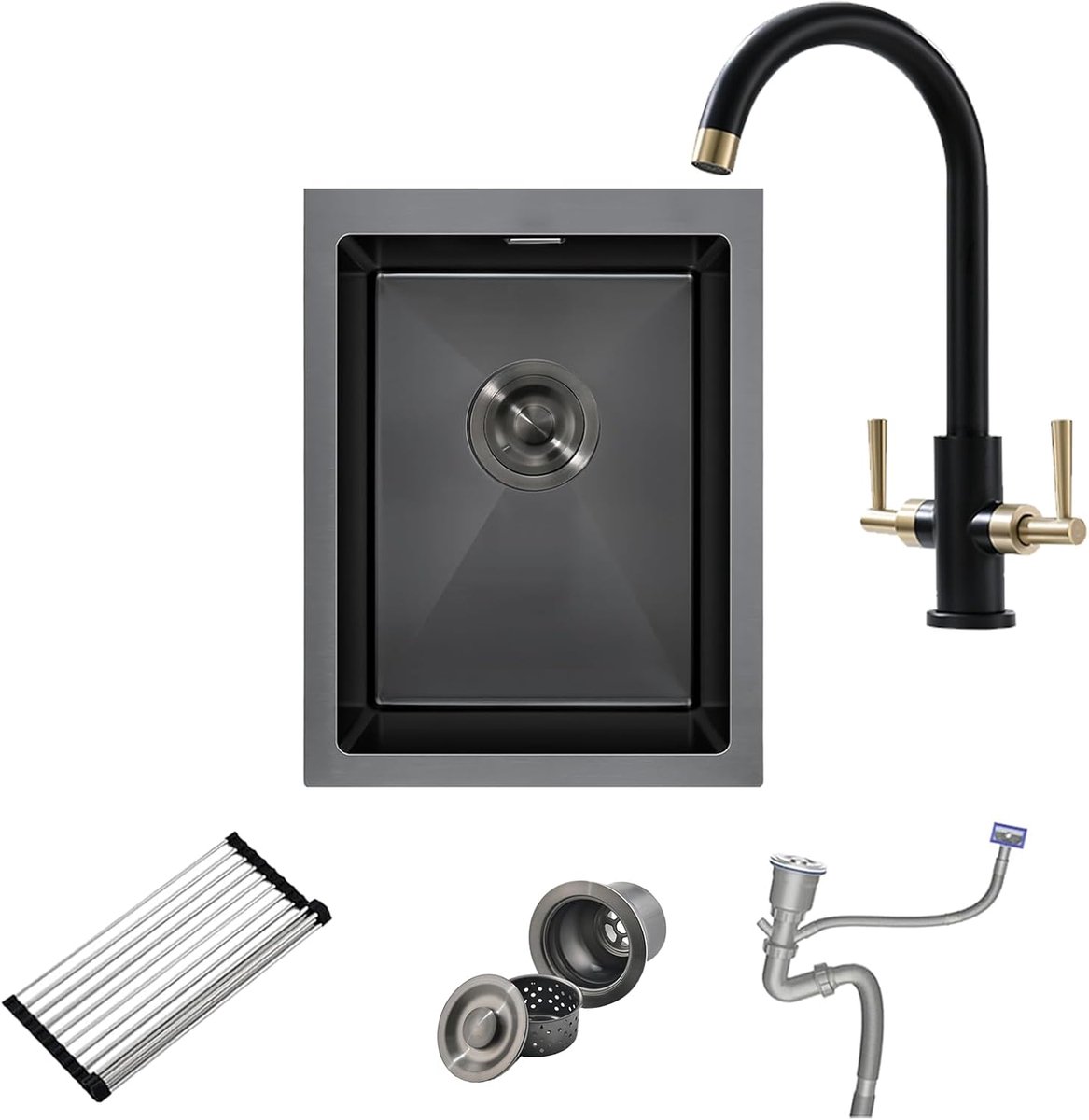 Enkele Kom Mixer Tap | Undermount Topmount met dubbele handgreep mengkraan, afvalzeef, oprolbaar droogrek, overloop, sifon