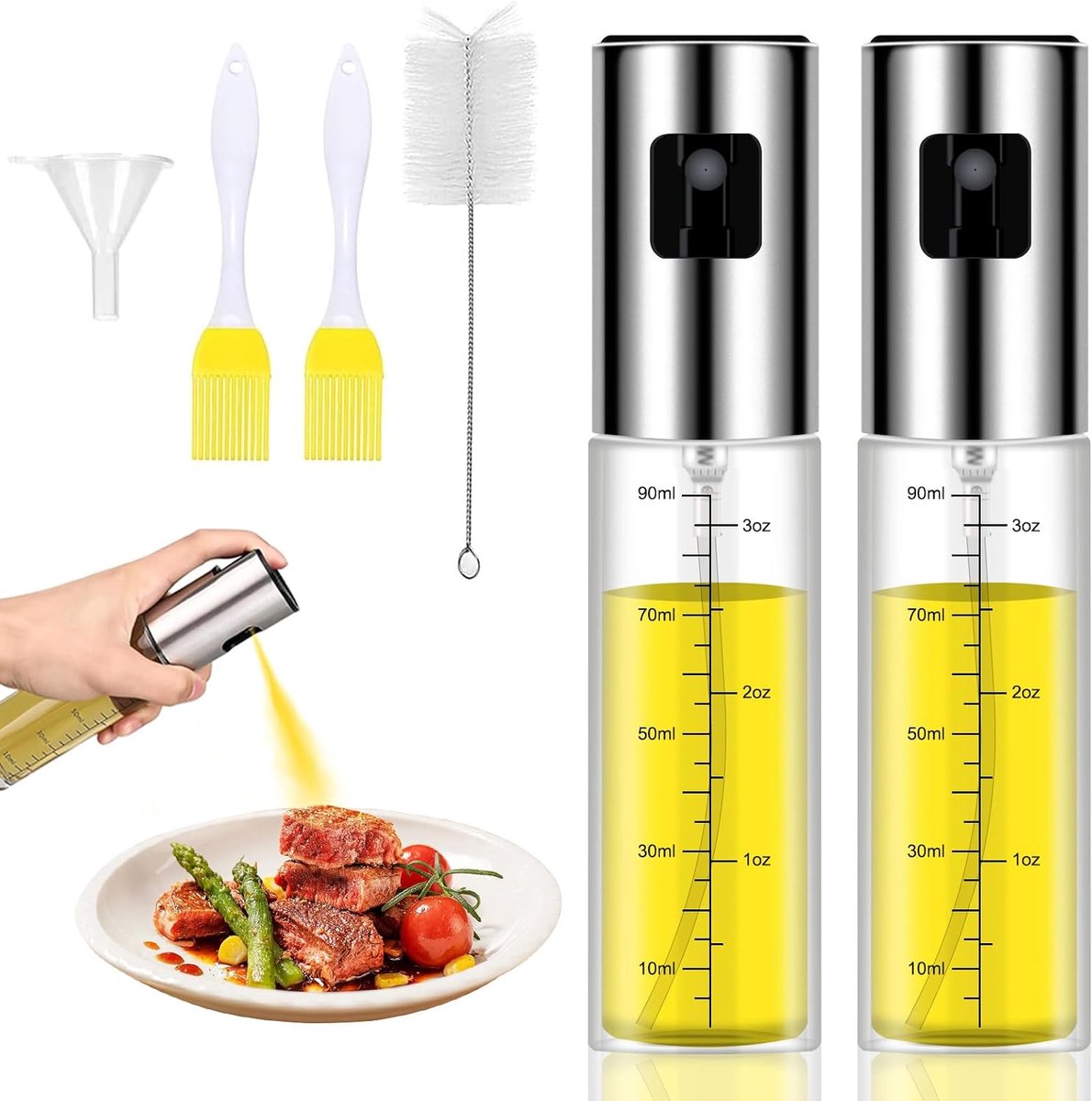 Keukenoliespray, 2 stuks, 100 ml, Air Fryer Oil Spray, keukenolie, voor levensmiddelen en luchtfriteuse, anti-druppel, geschikt voor barbecue en grillen