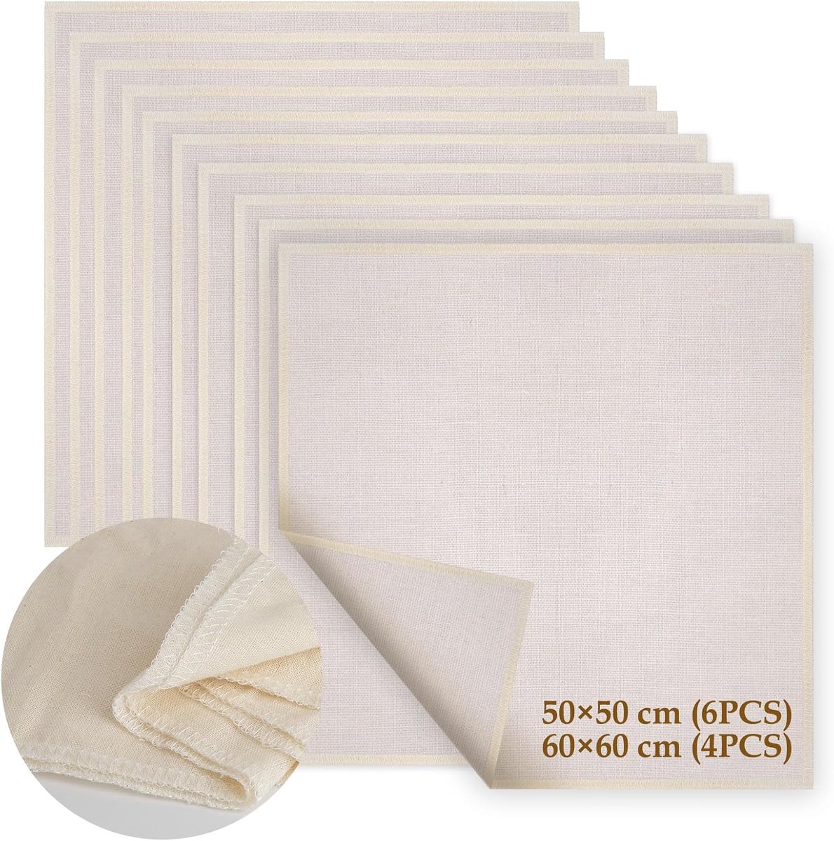 10 Stuks Levensmiddelengaas, Kaasdoeken Het Filteren Kaassap | 6 Stuks (50 x 50 cm) + 4 Stuks (60 x 60 cm), Thee en Specerijen