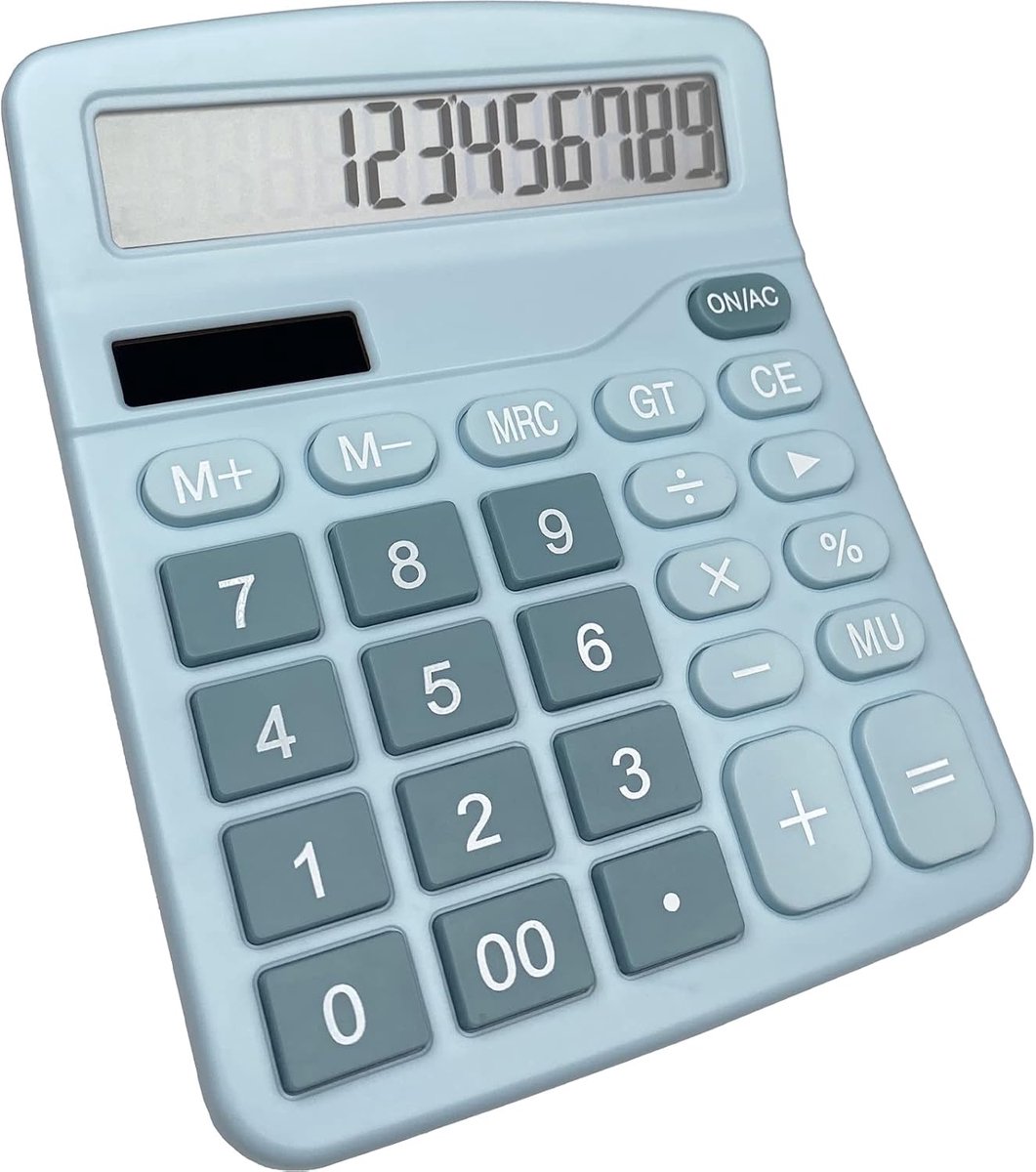 Rekenmachine, tafelrekenmachine met 12-cijferig groot lcd-display, mini-rekenmachine, standaardfunctie voor kantoor, thuis en school, tafelrekenmachine met grote toetsen, blauw