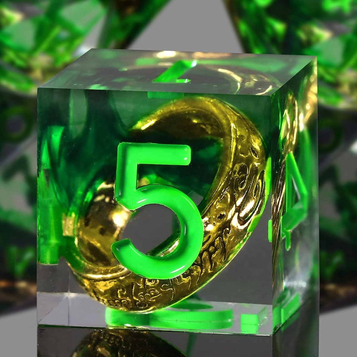 Dobbelstenen set magische heersers hars Dungeons and Dragons dobbelstenen 7 stuks polyedrische DND dobbelstenen speeldobbelstenen met geschenkdoos DND dobbelstenen set (ring - groen)