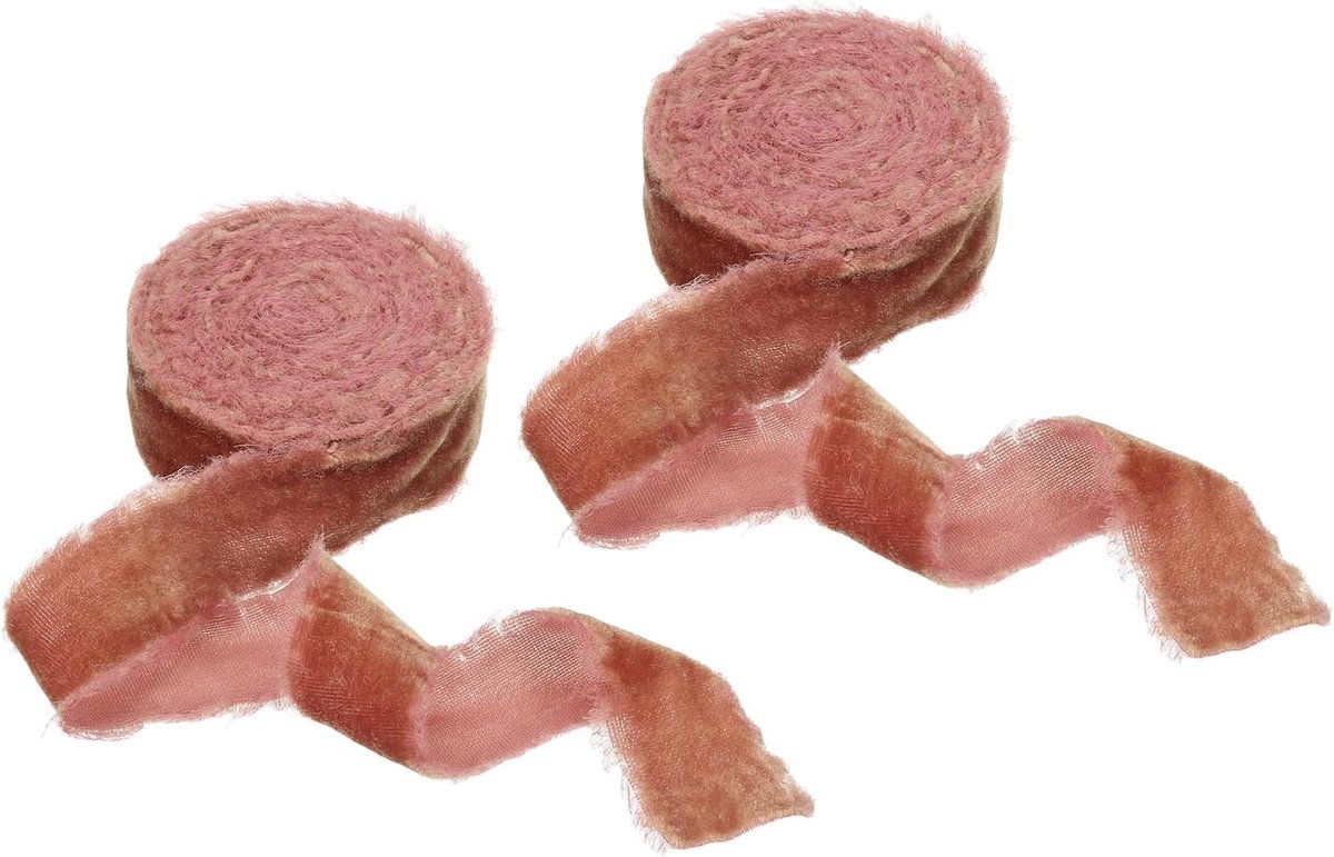 Fluwelen lint 3 cm x 3 m, 2 rollen gerimpelde handgemaakte gerafelde rand vintage linten voor geschenkverpakking, kerstboomversiering, bruiloftskrans, handwerk, huisdecoratie, terracotta