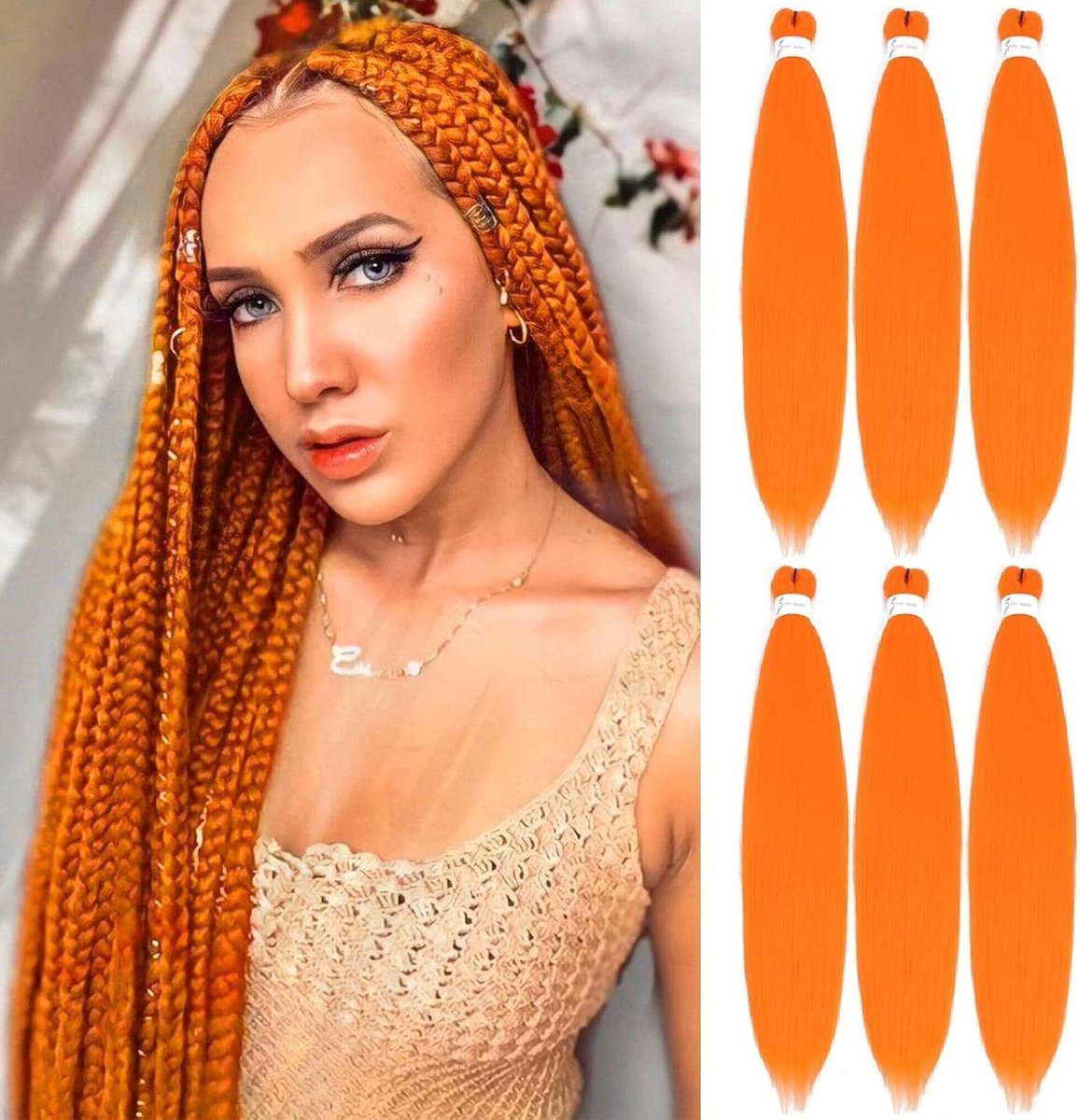 Vlechthaar gember oranje vlechthaar extensions voor vlechten 66 cm 6 verpakkingen Yaki getextureerd haakwerk synthetisch haar heet water instelling haakwerk extensions (66 cm, gember oranje