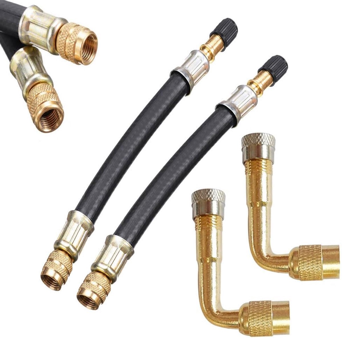 Ventielverlenging, automatisch, 2 stuks, 90 graden ventielverlenging, 2 stuks, 210 mm ventielverlenging, verlenging, ventieladapter, voor auto, motorfiets, fiets, scooter