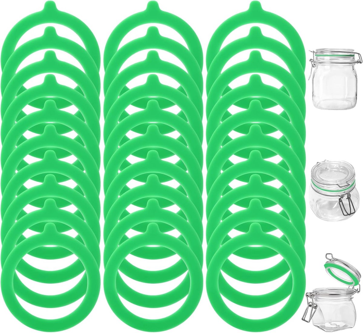 30 stuks weckrubbers, siliconen, 95 x 70 mm, afdichtringen, vervangende rubberen ringen voor weckpotten, beugelpotten, brede hals, herbruikbaar, lekvrij, luchtdicht, groen