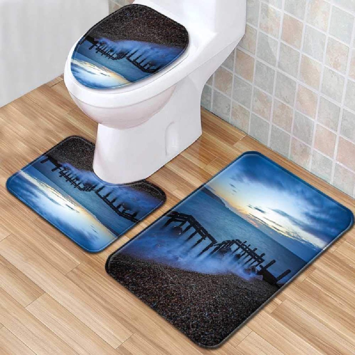 Zicht Driedelige Badkamer Anti-slip Mat, Wc-mat Set, Badkamer Anti-slip Mat, Badmat, Badkamer Mat 45cmx75cm