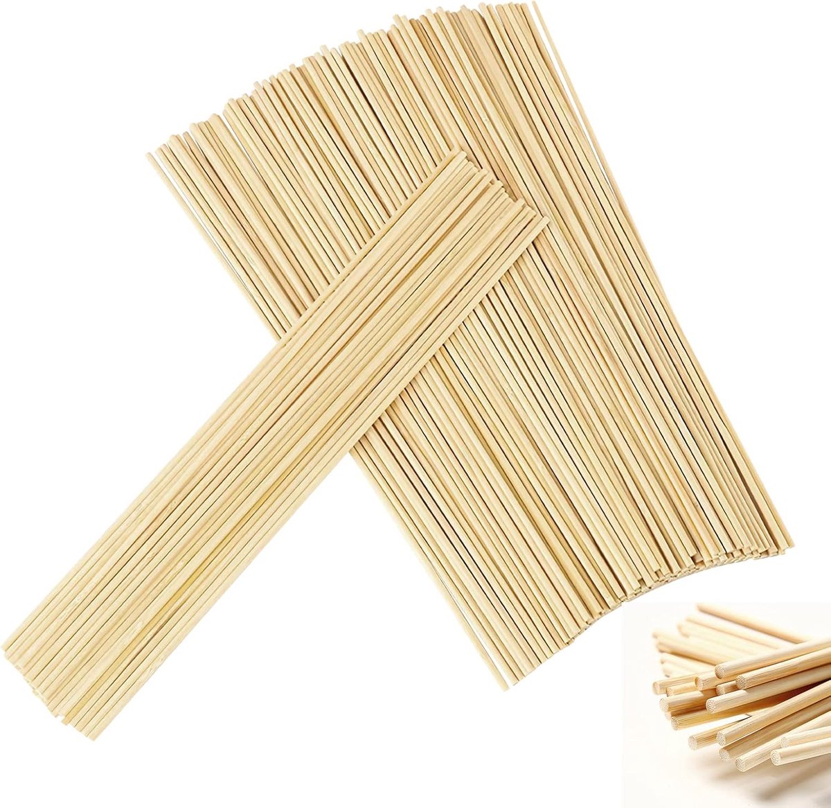 Houten staafjes, rond, 300 x 3 mm, voor suikerspin | Natuurlijke bamboestokken voor handwerk en knutselen