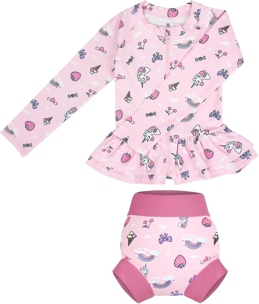 Babyzwemset, zwemshirt met lange mouwen + zwemluier voor baby's, met zonnebescherming, voor jongens en meisjes