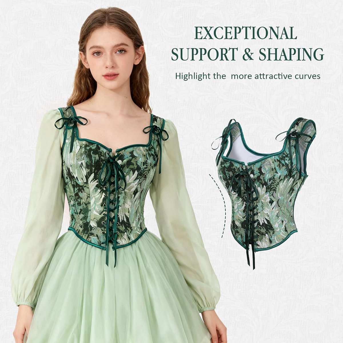 korset voor dames, bloemenbustier over de borst met veters en ronde hals, gothic-top, steampunk voor festival