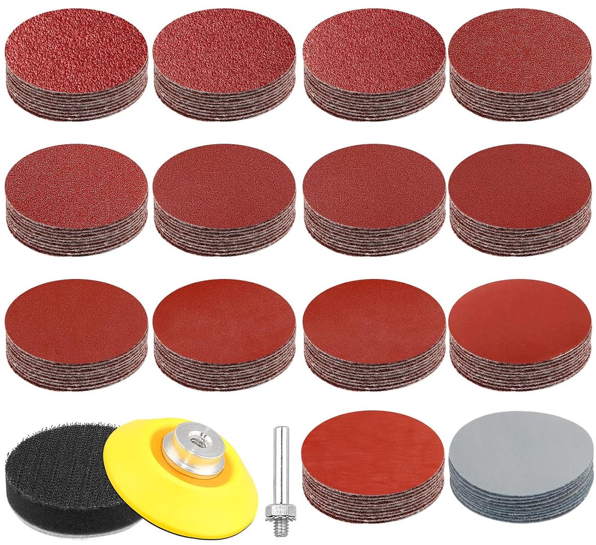 Schuurpapier, 140 stuks, 50 mm, klittenband, korrelgrootte 60, 80, 100, 120, 180, 240, 320, 400, 600, 800, 1000, 1200, 2000, 3000 korrelgrootte