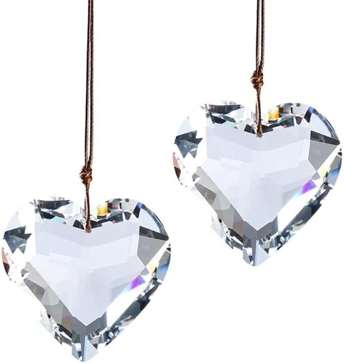 2 kristallen zonnevanger in hartvorm, prisma, 1,77 cm, van transparant glas, om op te hangen, voor feest, bruiloft, verjaardag, decoratie voor huis, binnen, buiten, raam, tuin, terras