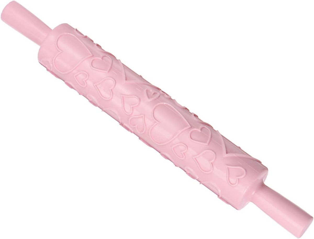 Reliëf Rolling Pin, 37 cm Lengte, PP Plastic Hart 3D Patroon Duidelijke Textuur Ergonomische Handvat Decoratieve Roller - (Toepassingen: voor Klei Bakken Fondant DIY)