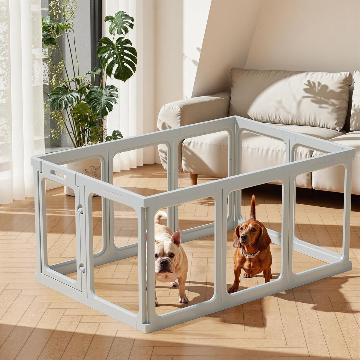 Pet Acryl Huisdierbox, transparante hondenbox voor binnen met deur, puppypen gemakkelijk in elkaar te zetten en te reinigen, transparante hondenhek binnen, geschikt voor puppy/kat/kleine