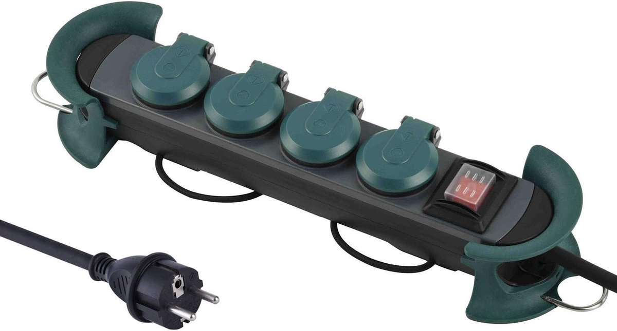 30919 Professionele waterdichte stekkerdoos met kabelhaspel, 4 stopcontacten 16 A, rubberen kabel 4 m, H07RN-F 3G1,5 mm², IP44