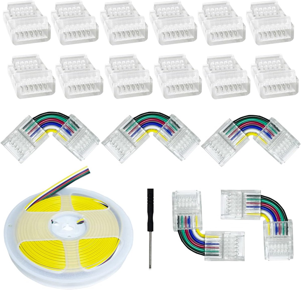 6-pins 12 mm geleide aansluitingen soldevrij transparant spoor verlichting aansluitingen hoekverbinder met 16,4ft verlengsnoer voor 5050 geleide strips (6p-12)
