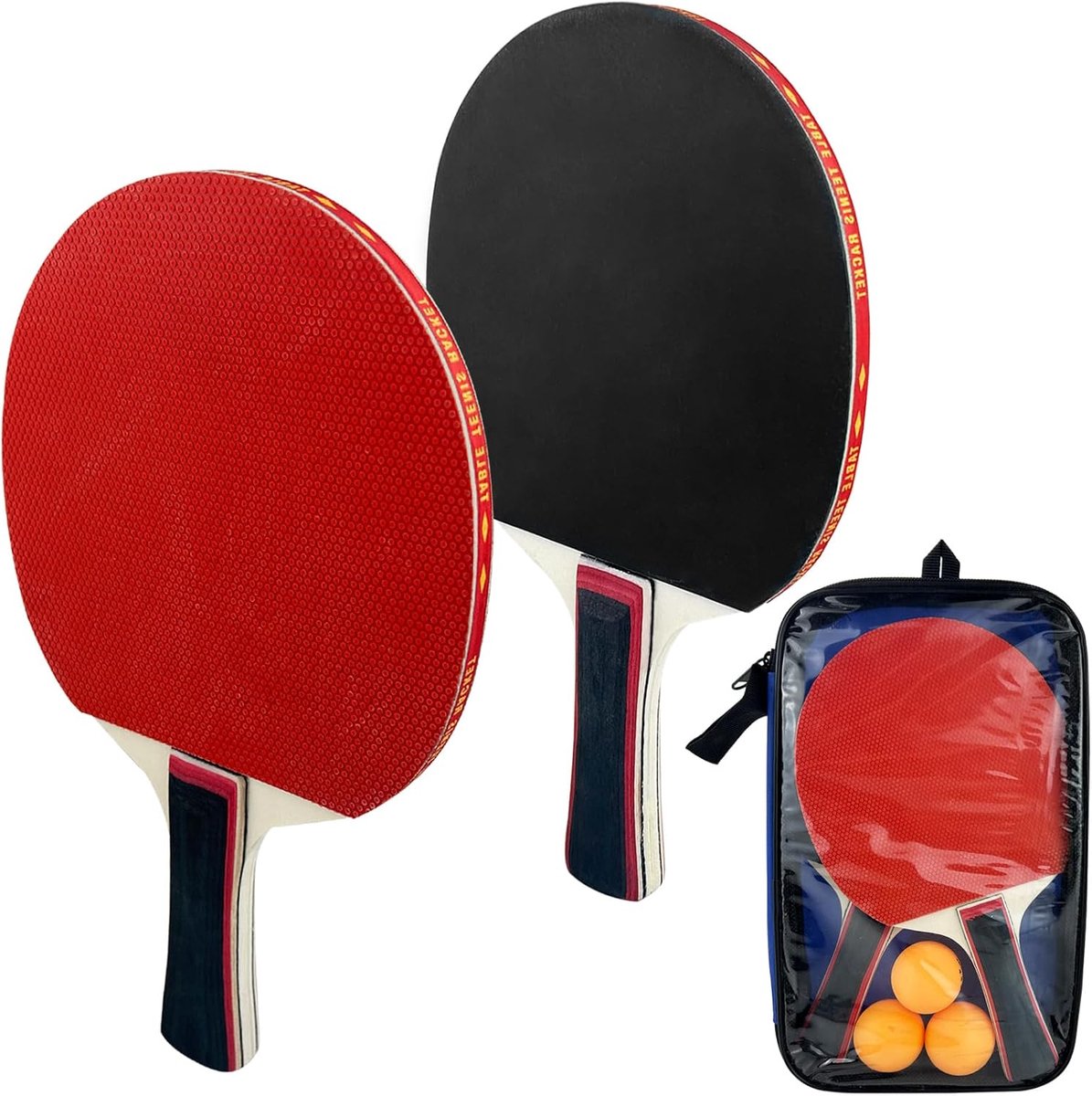 Premium tafeltennisracketset met 2 tafeltennisbatjes, 3 tafeltennisballen en draagtas, ideaal voor 2 spelers, voor beginners, gevorderden en familie-entertainment