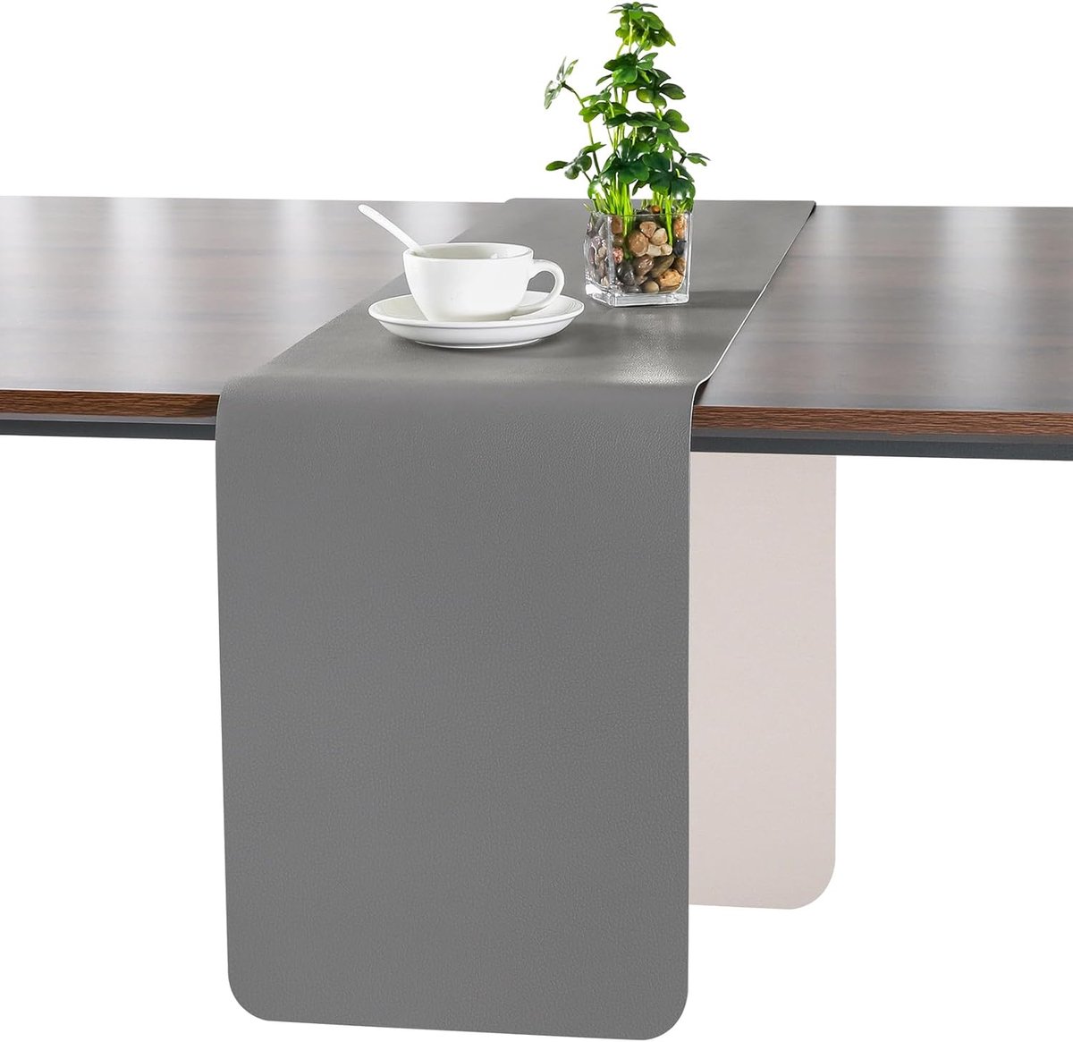 JUN Moderne Afwasbare Dubbelzijdige Leren Tafelloper Waterdicht | Antislip Tafelloper voor Binnen en Buiten Tafeldecoratie voor Eettafel Feest en Restaurant(Grijs Wit 30 X 183 cm)