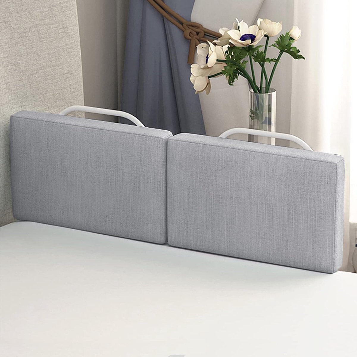 Bedhek, 50 cm, in hoogte verstelbaar, valbestendig bedhek, 40-60 cm, verstelbare stalen buis, linnen grijs
