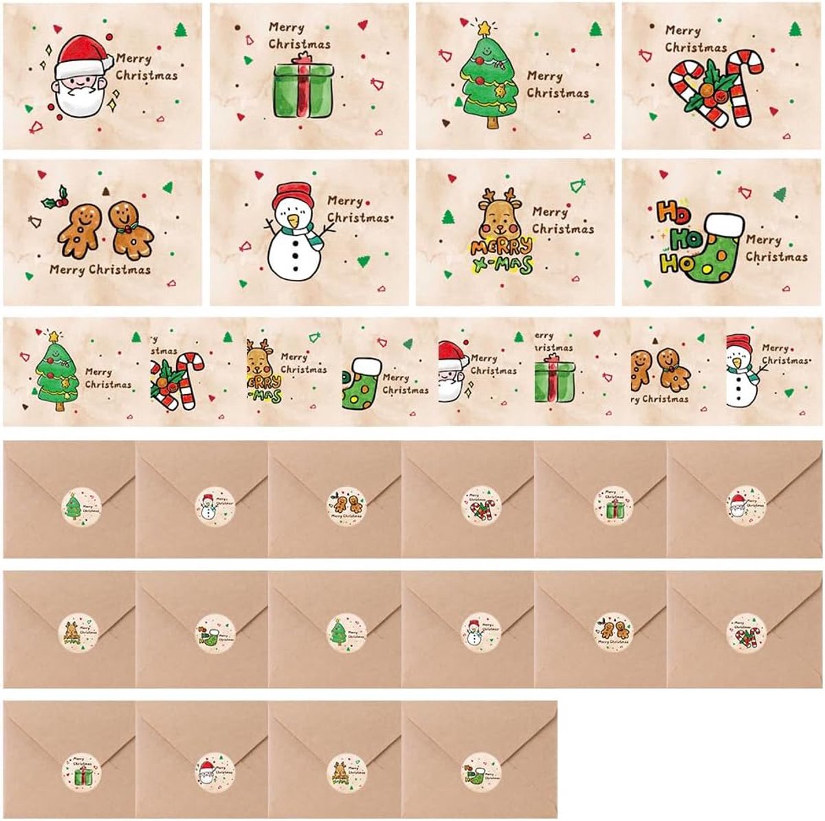 16 Stuks Kerstkaart en Envelop, voor vakanties, Brown | Van papier,12×9cm,Eenvoudig,Licht,Draagbaar,Geschikt om zelf te versieren,voor Wenskaarten,Bedankkaartjes