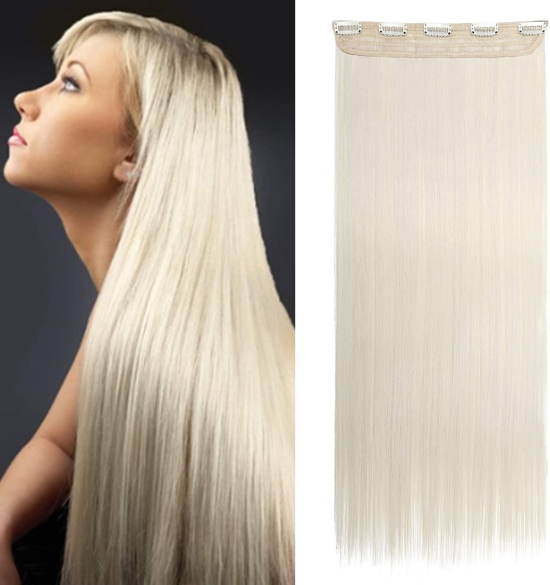 Clip in Extensions haarstuk 1 vlecht 5 clips haarverlenging menselijk haar zoals menselijk haar steil