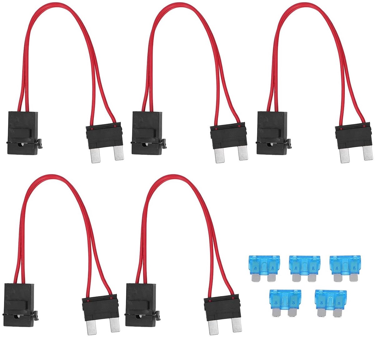 5 Stuks Autozekering, Uitbreiding voor Voertuig ATM 20A 16AWG met 5 Zekeringen ACK S 10,9 Mm Verlichting en Elektrische Houder Connector Mini Zware Draad (VKB L 29,2 mm)