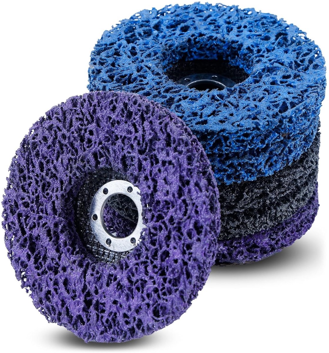 6 stuks CSD-schijven 125 mm paars blauw zwart reinigingsschijfset | Ø 125 mm CSD-schijf, slijpschijf, grove slijpschijf, grove reinigingsschijf voor haakse slijper, reiniging van metaal