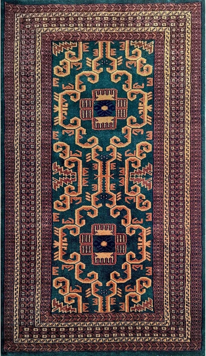 Handgeknoopt Wollen Tapijt Donkergroen 3x5ft Tribal Palace