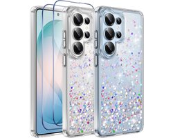 ivencase Transparant glitterhoesje compatibel met de Samsung Galaxy S26 Ultra, met 2 schermbeschermers, TPU siliconen sprankelende bling ster zachte hoes flexibel transparant schokbestendig hoesje