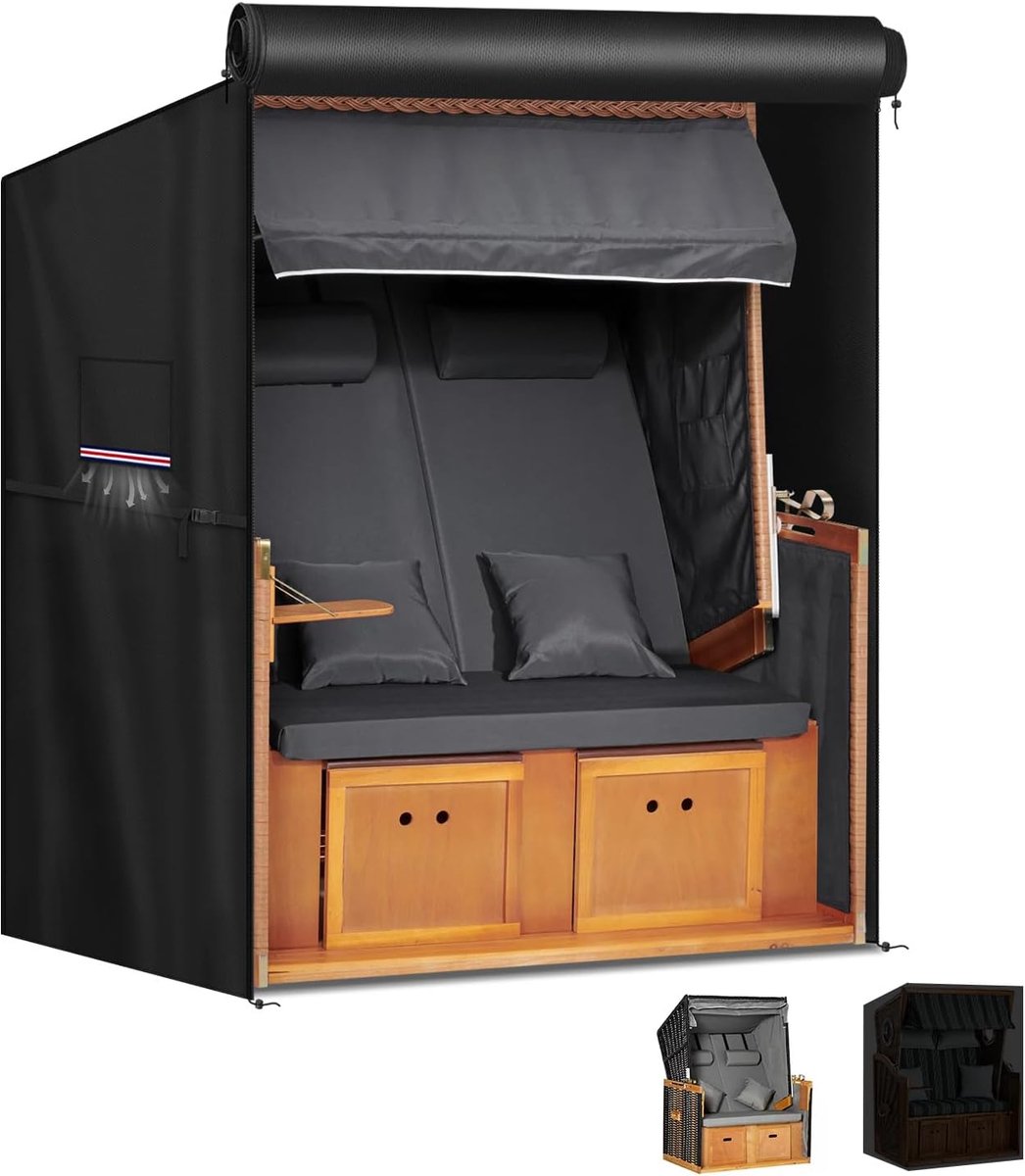 Strandstoelhoes, Beschermhoes voor Strandkorf, 135x105x175/140cm | Strandkorfhoezen met Ventilatieopeningen, Waterdicht, UV-Bestendig, Scheurvast 420D Oxford Afdekking voor Strandstoel