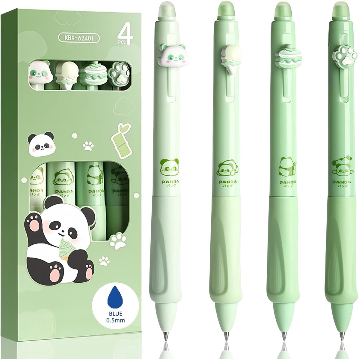 Set van 4 uitwisbare stiften - kogelpunt 0,5 mm - intrekbare pen - warmtegevoelige inkt, blauw - SnelShoppen